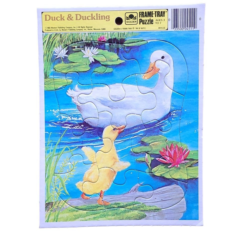 Vintage Golden Frame -Tray Puzzle Duck & Duckling 1983